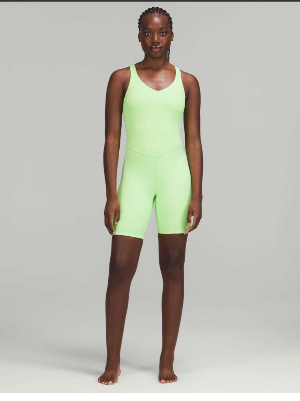 lululemon athletica Onesie Romper in scream light green 5” inseam size 4 NWOT